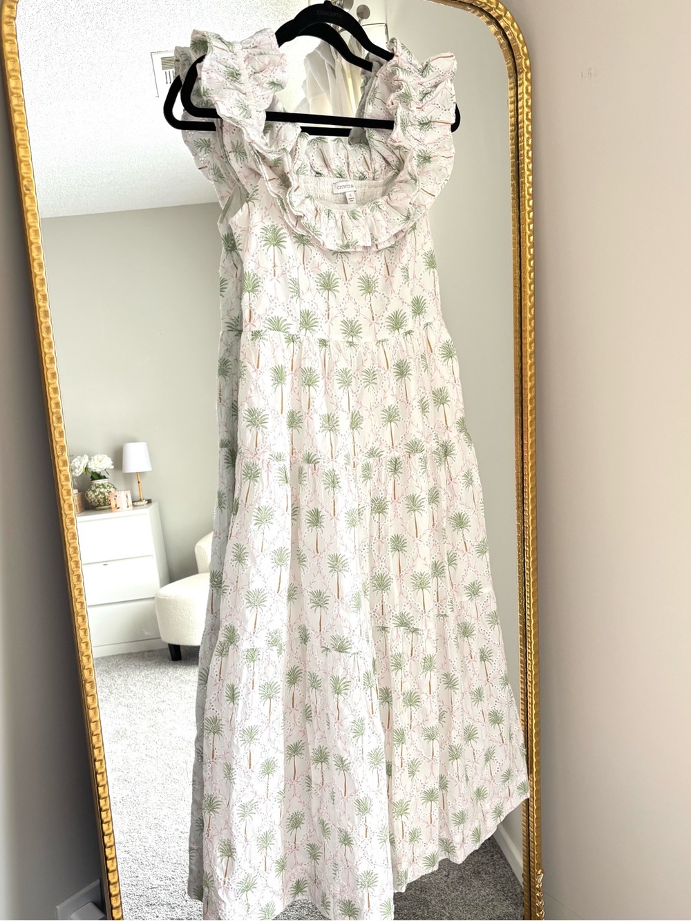 Crown and Ivy Ruffle Sleeve Embroidery Style Maxi Dress